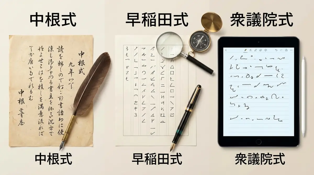 中根式と早稲田式・衆議院式の違い【比較表】